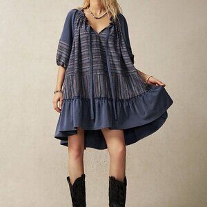 Multicolor Cute Women's Vacation Contrast Striped Ruffle Hem Tie Neck Dress